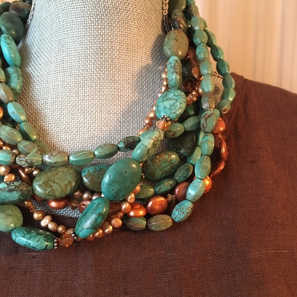 HP 1/17 💟 Turquoise Pearls Sterling Necklace - Picture 6 of 8